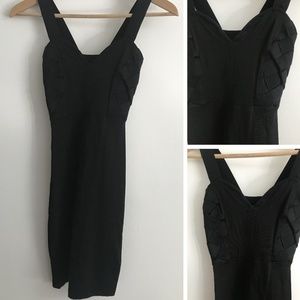 Sleek Black Dress with Woven Bodice Detail